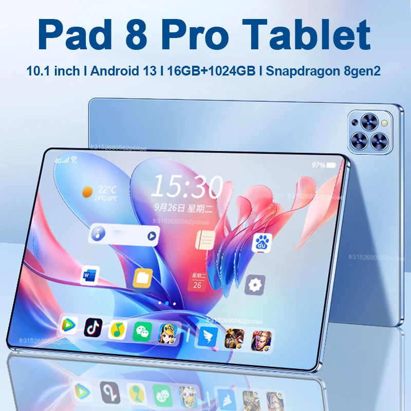 Tablette Pad 8 Pro originale, 10.1 pouces, Android 13, Global Snapdragon 8gen2, 16 go + 1024 go, 10000mah, 5G, double SIM, WIFI HD, plein écran