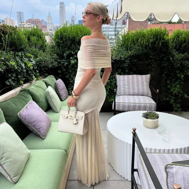 Robe de Soirée Longue SERENA - Maille Plissée Élégante - Masko shop