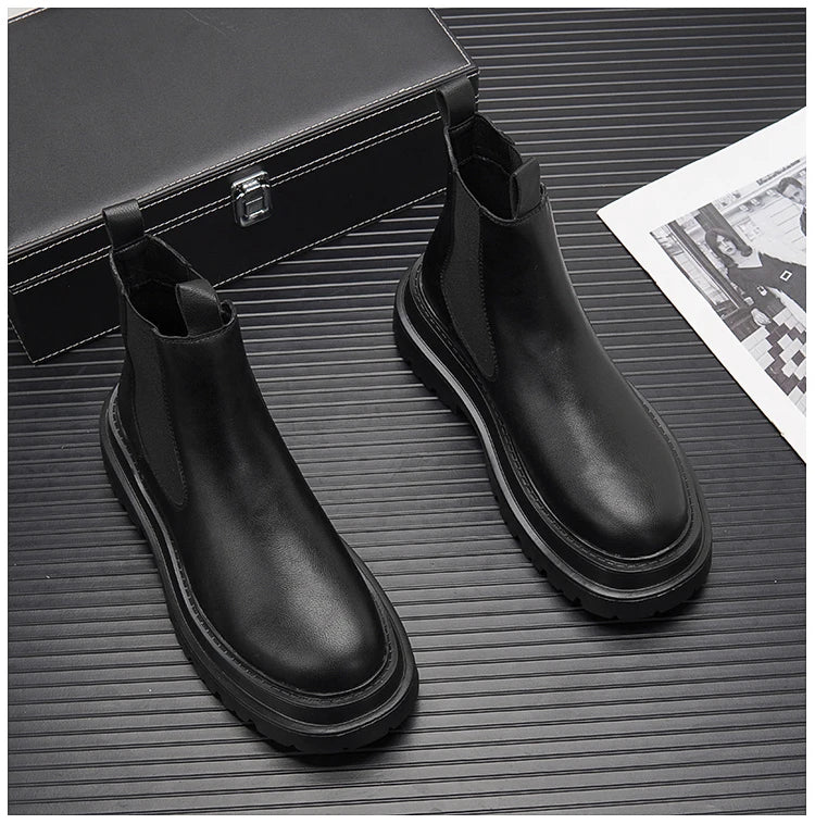 Hommes de luxe mode fête bal haute chelsea bottes automne hiver chaussures noir blanc cowboy plate-forme botte en cuir original botas homme