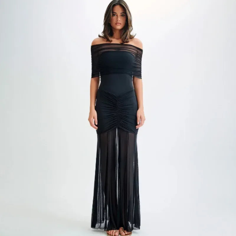 Robe de Soirée Longue SERENA - Maille Plissée Élégante - Masko shop