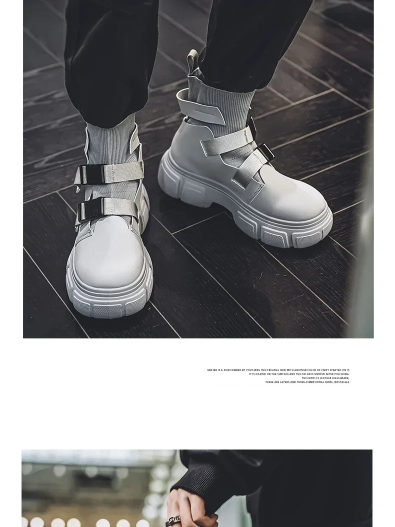 Hommes bottes plate-forme chaussures d'hiver décontracté en plein air cheville en cuir Cowboy tactique randonnée travail baskets concepteur de luxe