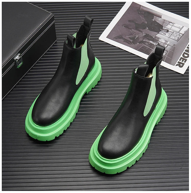Hommes de luxe mode fête bal haute chelsea bottes automne hiver chaussures noir blanc cowboy plate-forme botte en cuir original botas homme