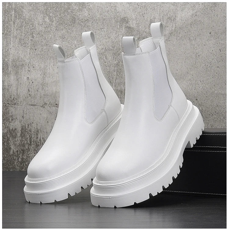 Hommes de luxe mode fête bal haute chelsea bottes automne hiver chaussures noir blanc cowboy plate-forme botte en cuir original botas homme