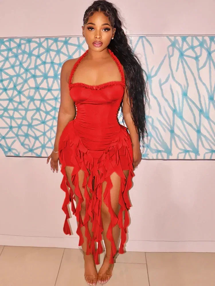 Robe de Soirée à Volants - Col Licou - Style Glamour - Masko shop