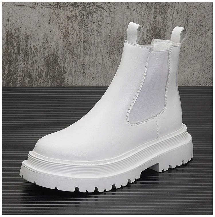 Hommes de luxe mode fête bal haute chelsea bottes automne hiver chaussures noir blanc cowboy plate-forme botte en cuir original botas homme