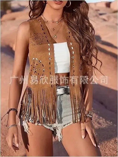 Gilet Western à Franges en Simili Daim - Style Boho - Masko shop