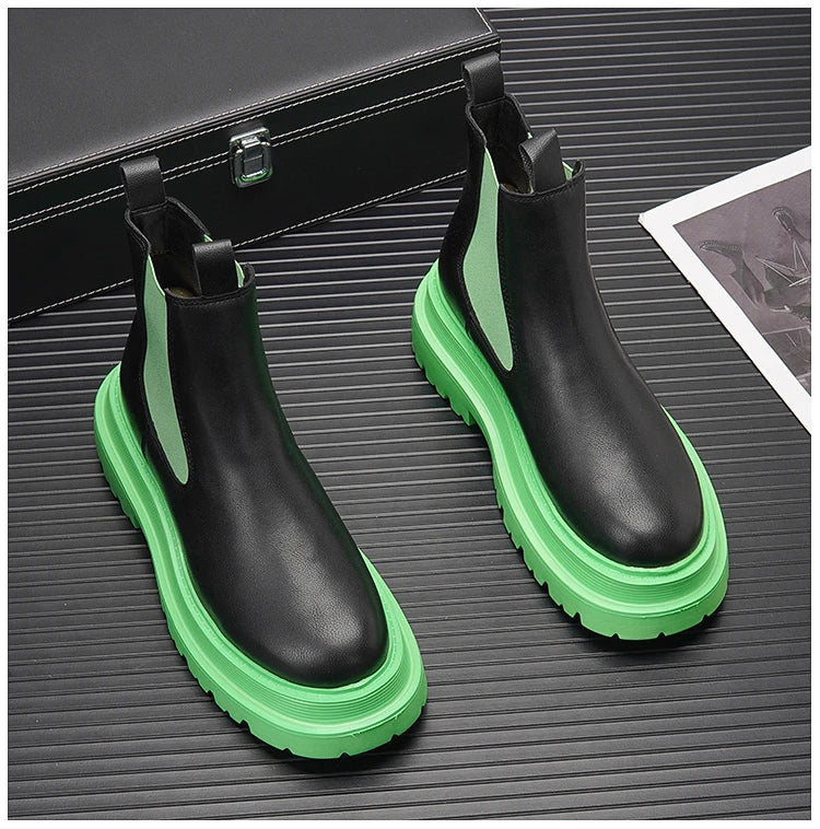 Hommes de luxe mode fête bal haute chelsea bottes automne hiver chaussures noir blanc cowboy plate-forme botte en cuir original botas homme