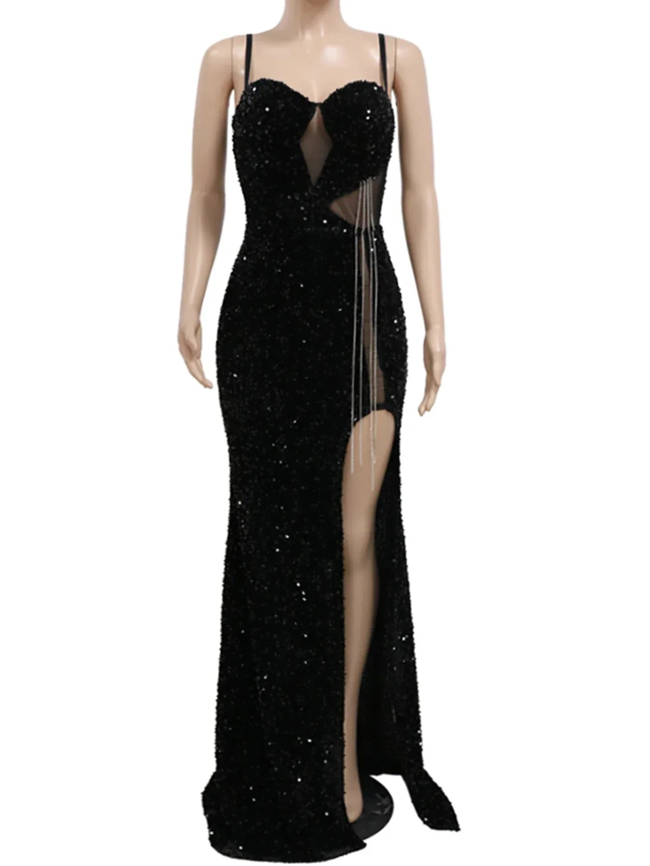 Robe Maxi Noire à Paillettes - Transparente - Style Sexy - Masko shop