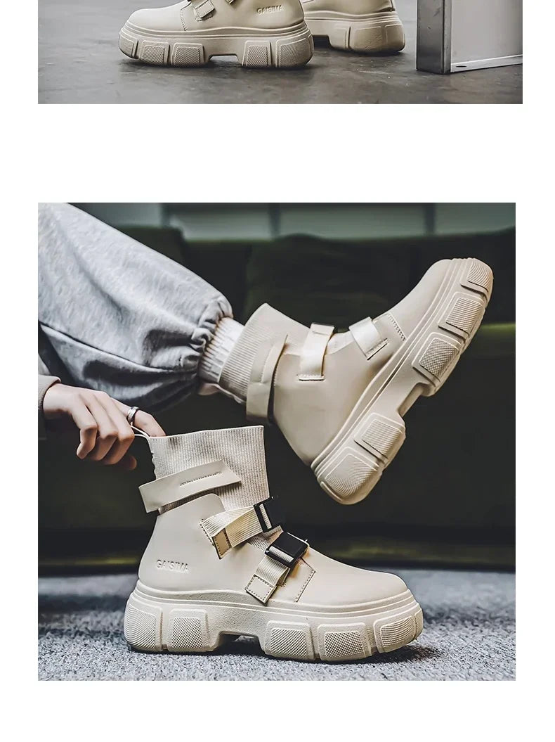 Hommes bottes plate-forme chaussures d'hiver décontracté en plein air cheville en cuir Cowboy tactique randonnée travail baskets concepteur de luxe