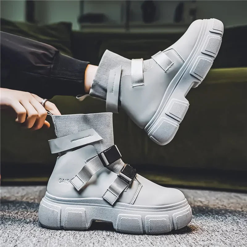 Hommes bottes plate-forme chaussures d'hiver décontracté en plein air cheville en cuir Cowboy tactique randonnée travail baskets concepteur de luxe