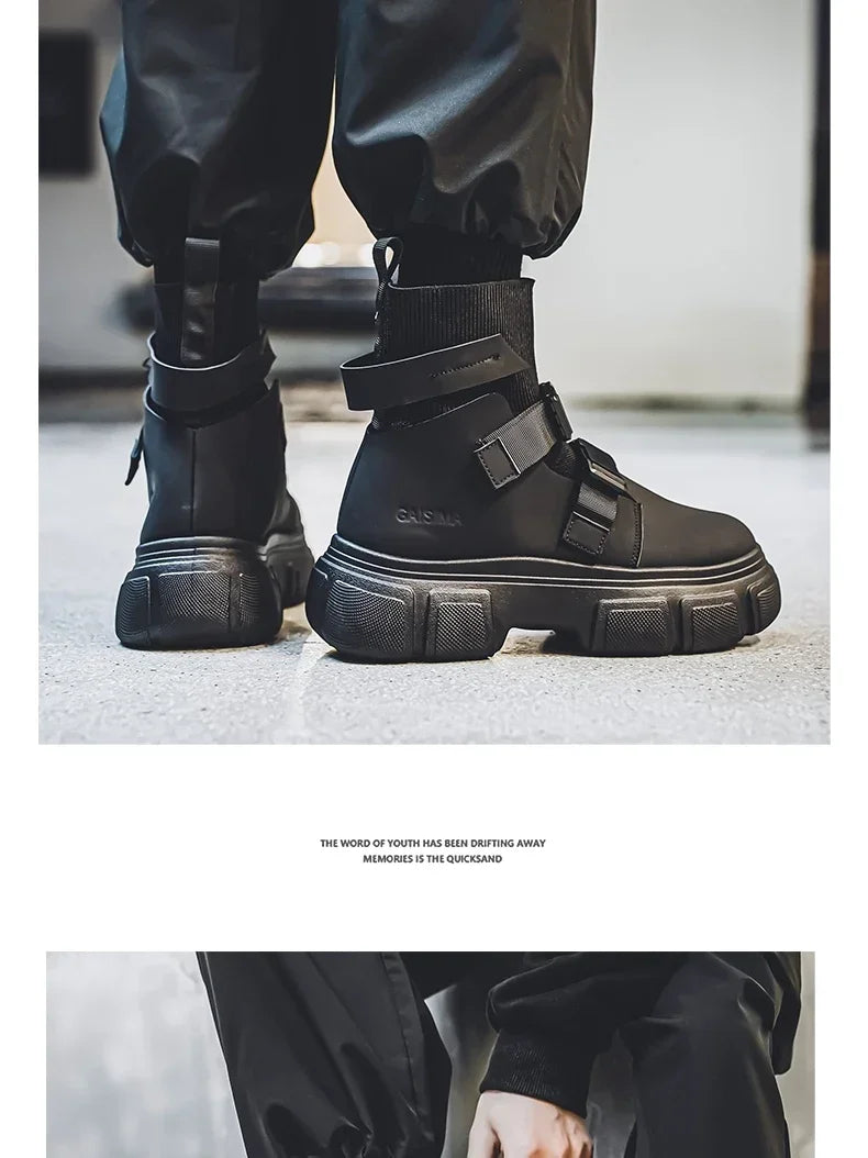 Hommes bottes plate-forme chaussures d'hiver décontracté en plein air cheville en cuir Cowboy tactique randonnée travail baskets concepteur de luxe