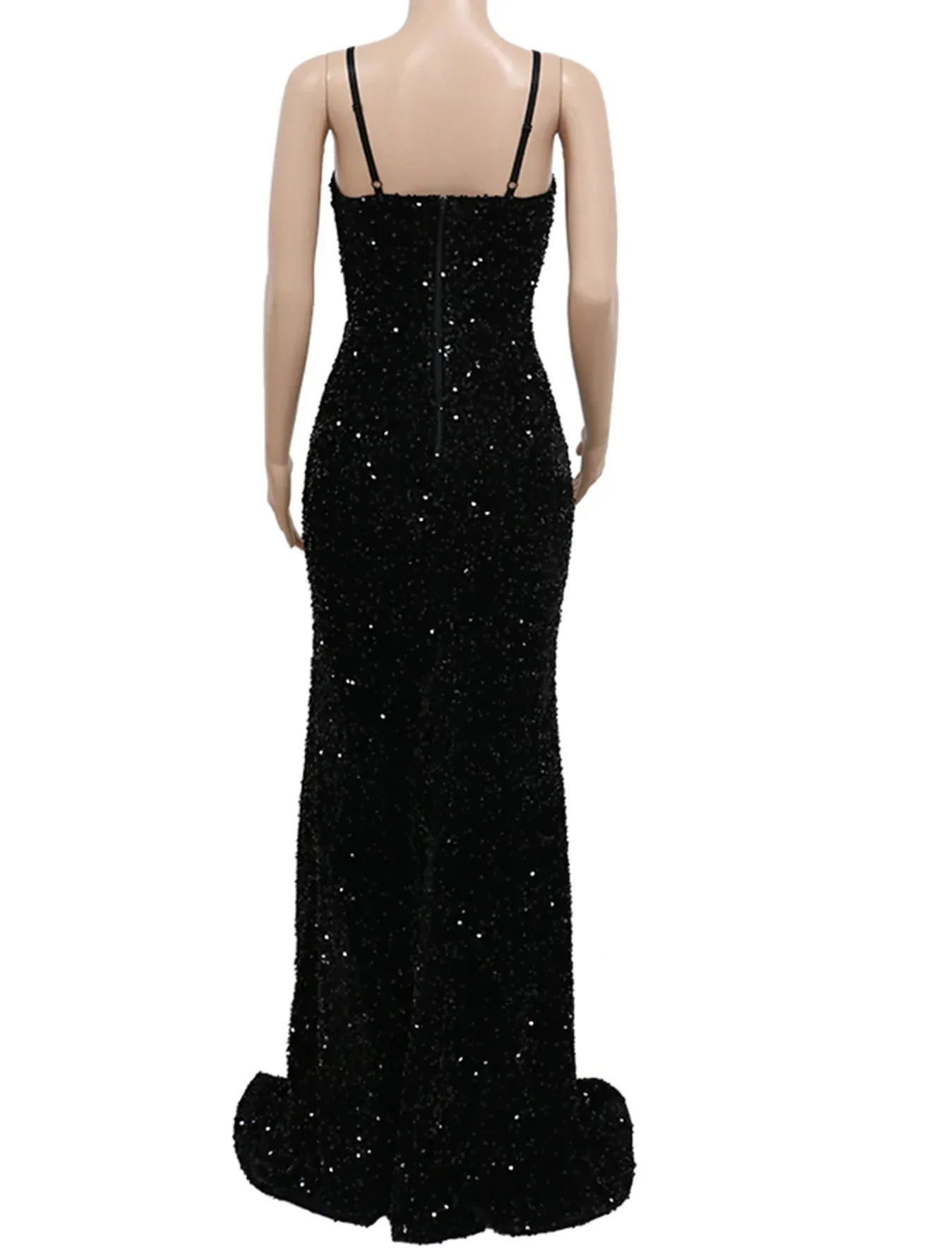 Robe Maxi Noire à Paillettes - Transparente - Style Sexy - Masko shop