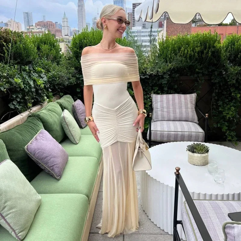 Robe de Soirée Longue SERENA - Maille Plissée Élégante - Masko shop