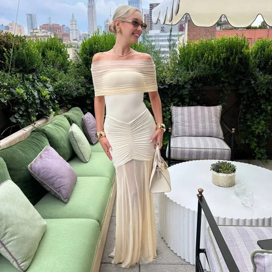 Robe de Soirée Longue SERENA - Maille Plissée Élégante - Masko shop