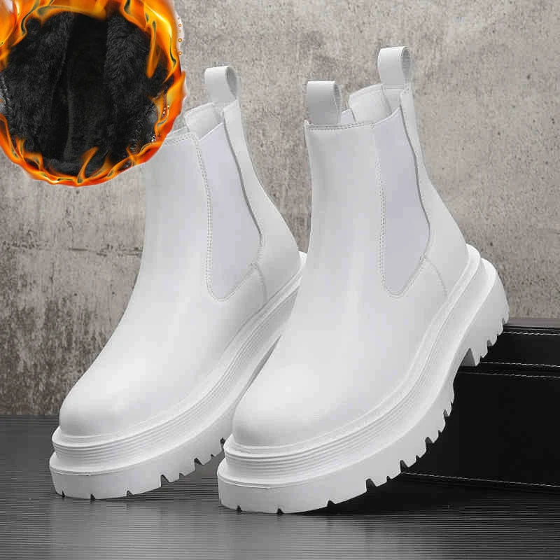 Hommes de luxe mode fête bal haute chelsea bottes automne hiver chaussures noir blanc cowboy plate-forme botte en cuir original botas homme