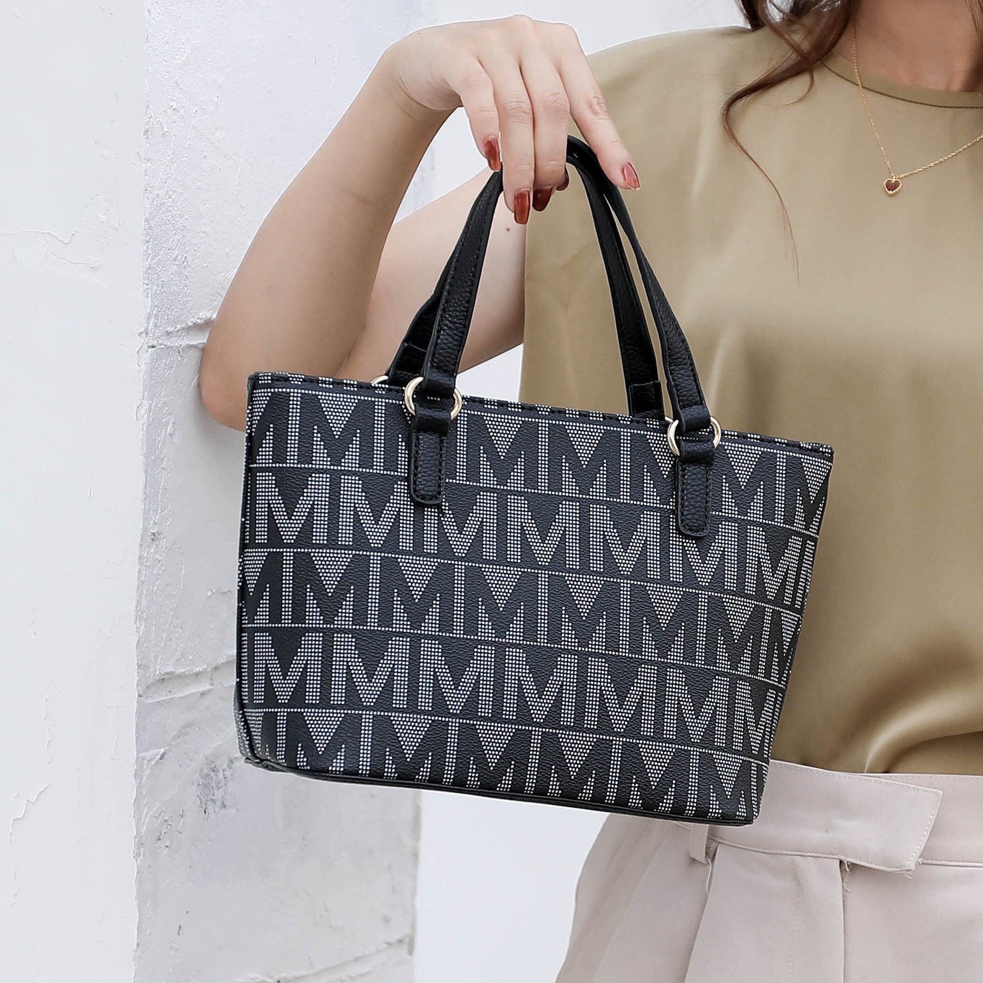 by Mia K. Marimar Women'S Tote Bag with Pouch and Wristlet, Signature 4 Piece Set - Grey