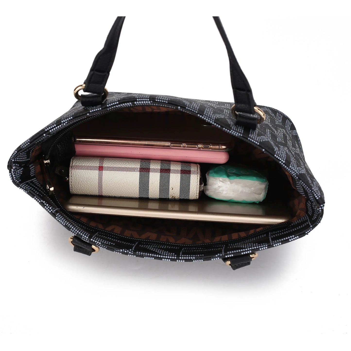 by Mia K. Marimar Women'S Tote Bag with Pouch and Wristlet, Signature 4 Piece Set - Grey