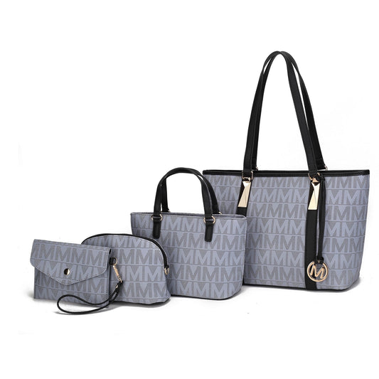 by Mia K. Marimar Women'S Tote Bag with Pouch and Wristlet, Signature 4 Piece Set - Grey
