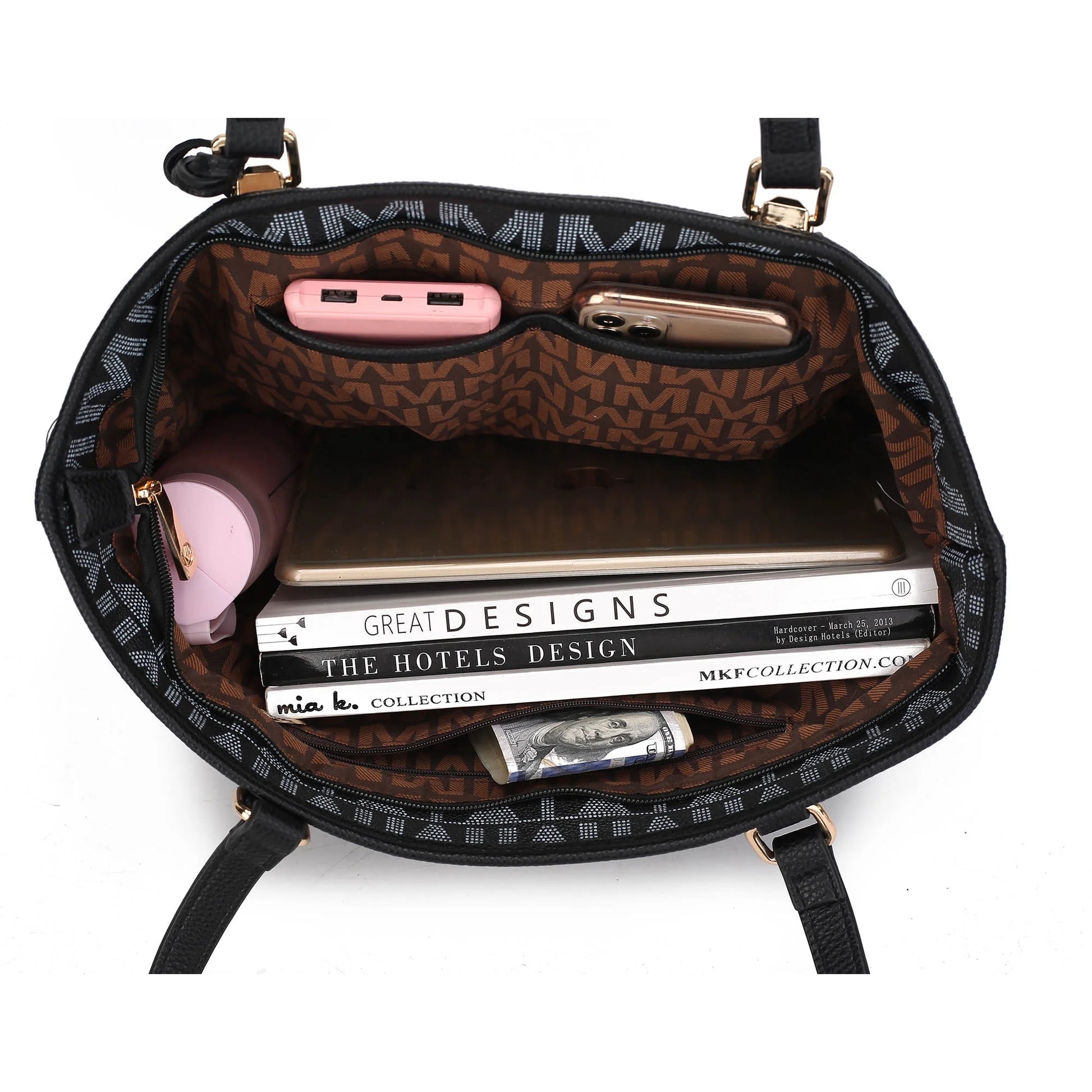 by Mia K. Marimar Women'S Tote Bag with Pouch and Wristlet, Signature 4 Piece Set - Grey